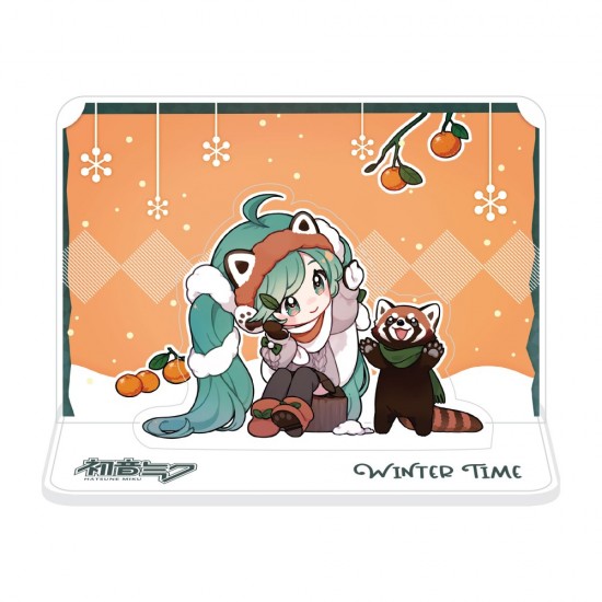 Hatsune Miku and Red Panda Winter Time Acrylic Figure Stand front view