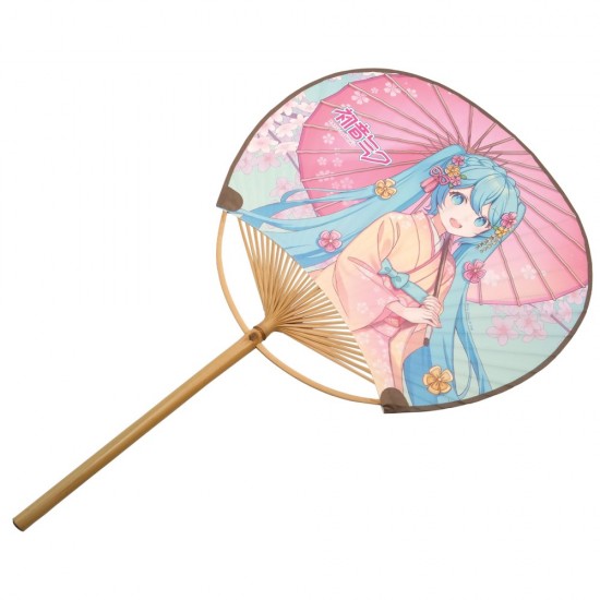 Non-folding Japanese hand fan featuring Hatsune Miku